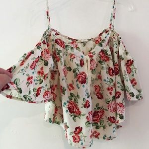 Floral off  shoulder French country milkmaid style  crop top